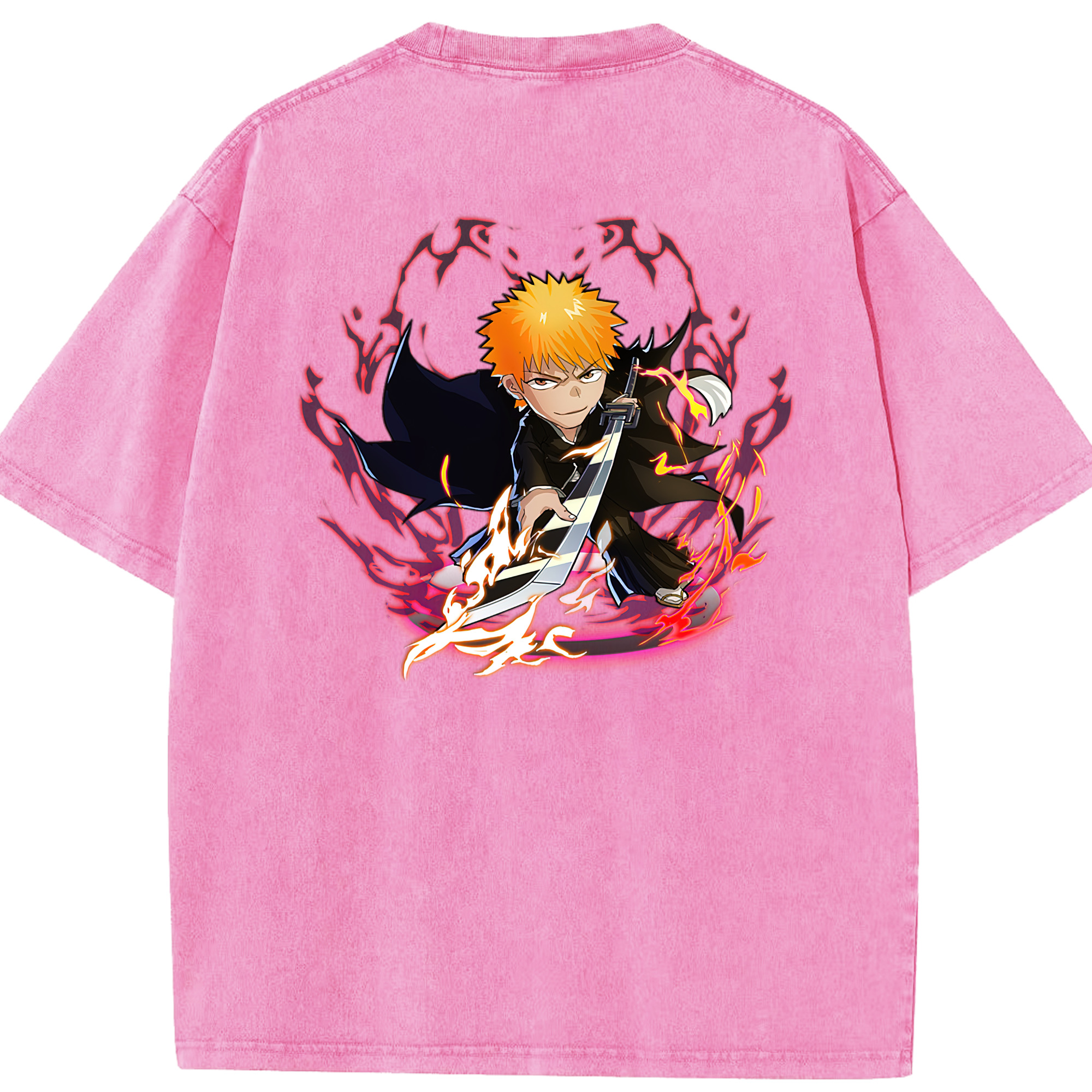 （画像用） ブリーチ 黒崎一護（くろさき いちご）BLEACH Kurosaki Ichigo 綿100% ヴィンテージ風 半袖Tシャツ（背面プリント）